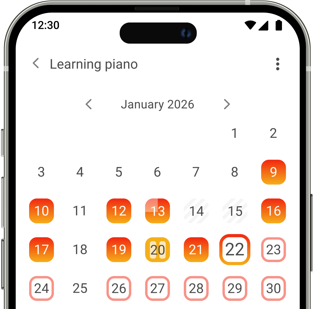 Calendar view showing habit tracking progress